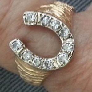 14K Yellow and White Gold Diamond Horseshoe Ring